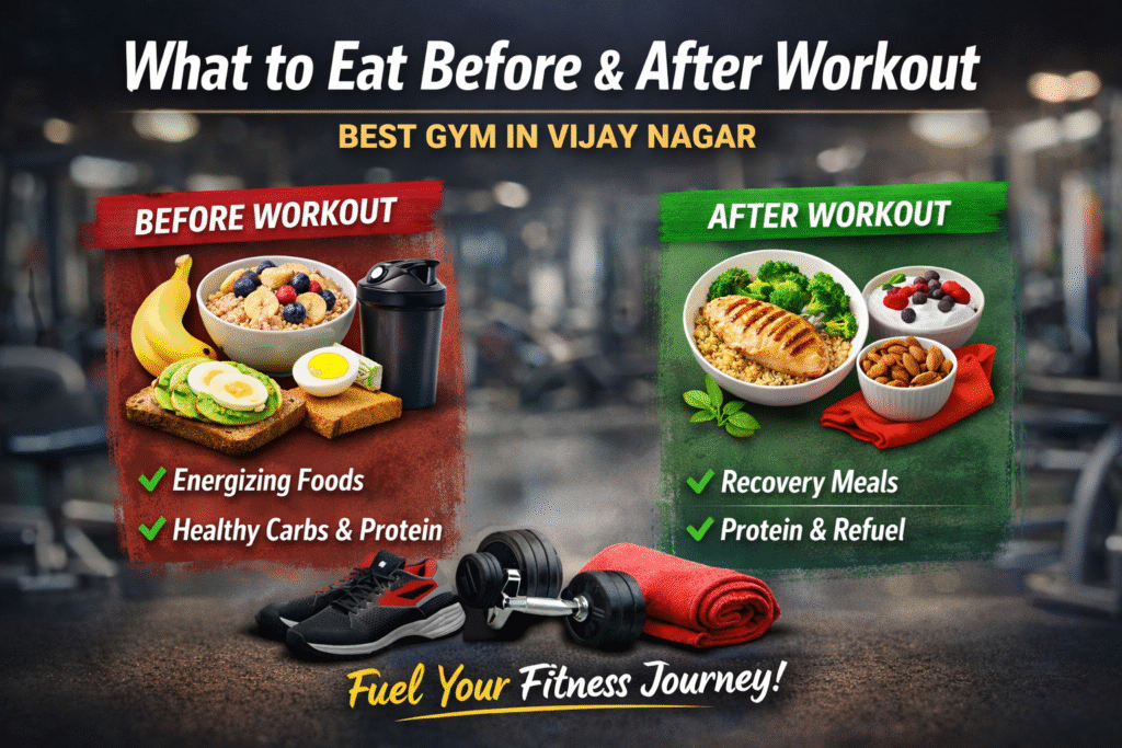 Pre and post workout nutrition guide at Best Gym in Vijay Nagar